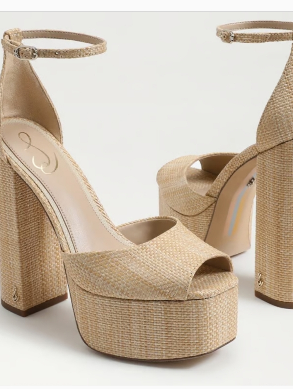 Sam Edelman Kori Raffia Platform Sandals with Ankle Strap - Natural